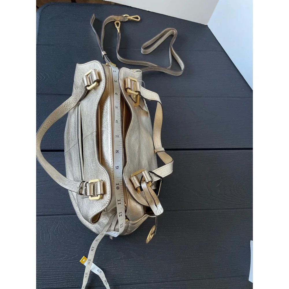 NEW Lodis Geniune Leather Handbag Skylar Satchel Gold Metallic Top Handle Purse